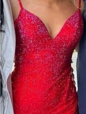 Red Sparkle Spaghetti-Strap Dress